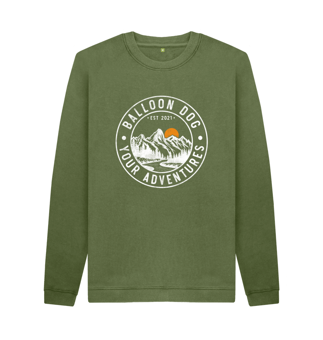 Khaki Organic Cotton Crew Neck Sweatshirt With Original Logo And Back Print In White