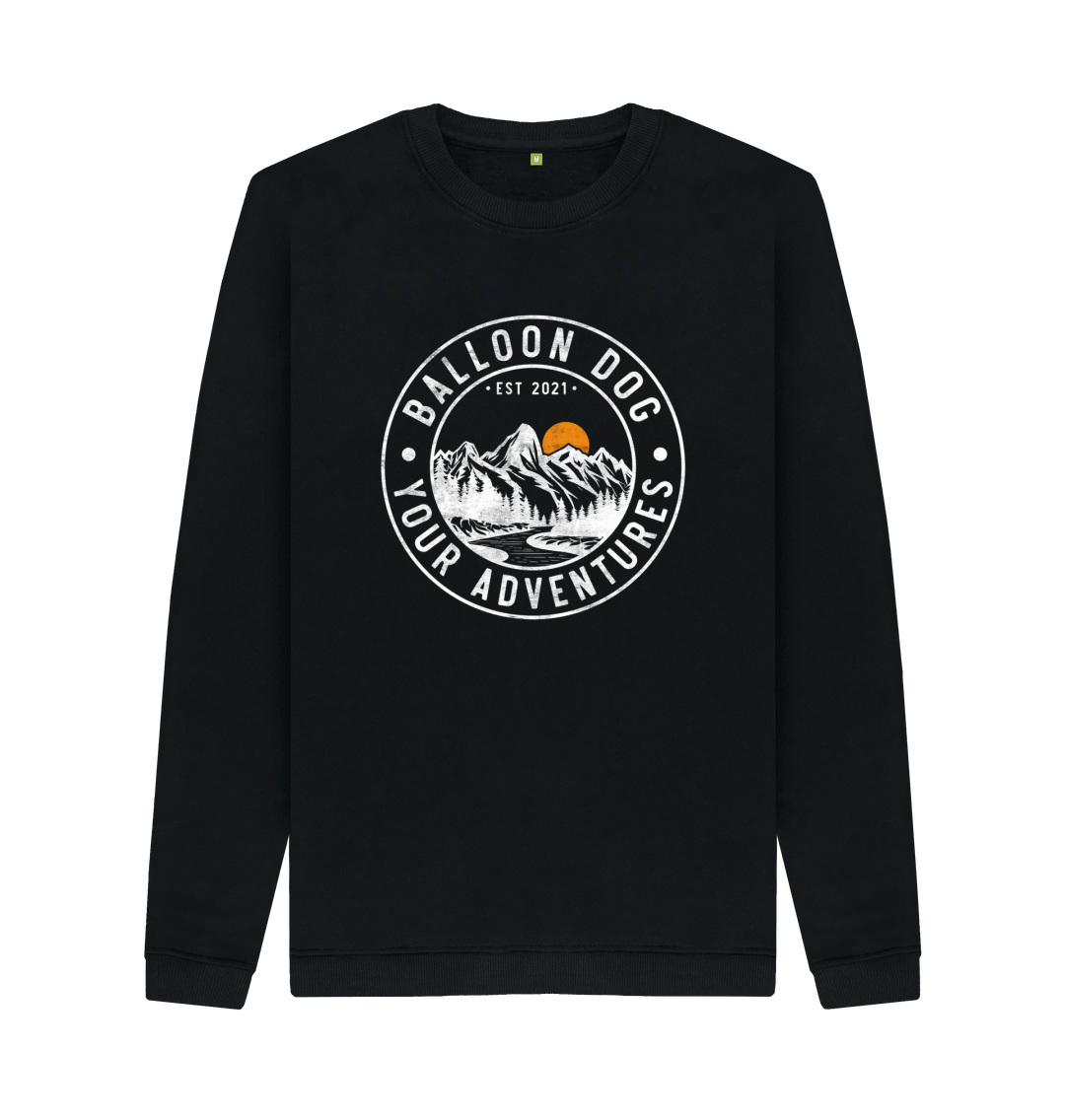 Black Organic Cotton Crew Neck Sweatshirt With Original Logo And Back Print In White