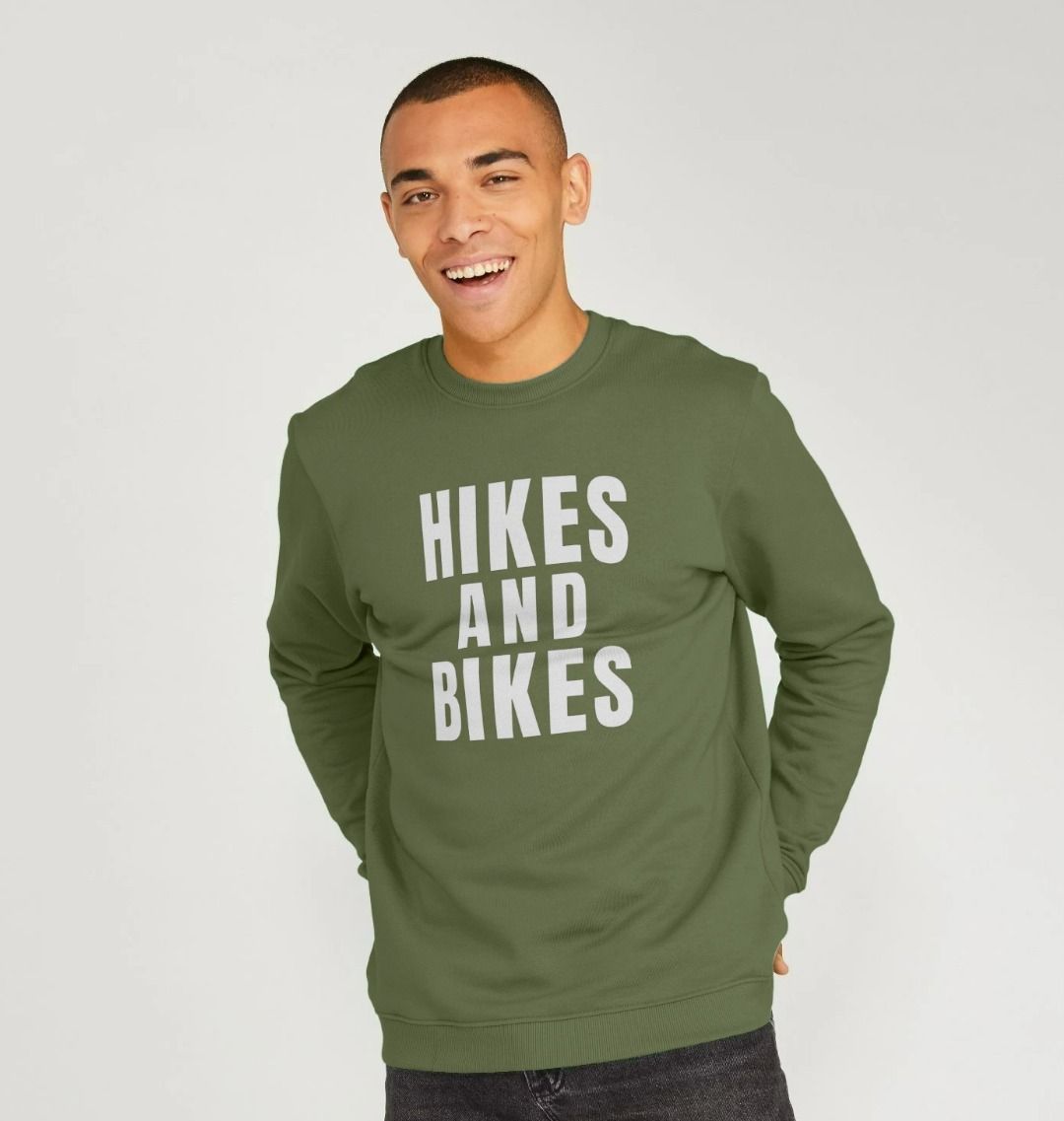 Crew Neck Sweatshirt Hikes & Bikes With Back Print In White