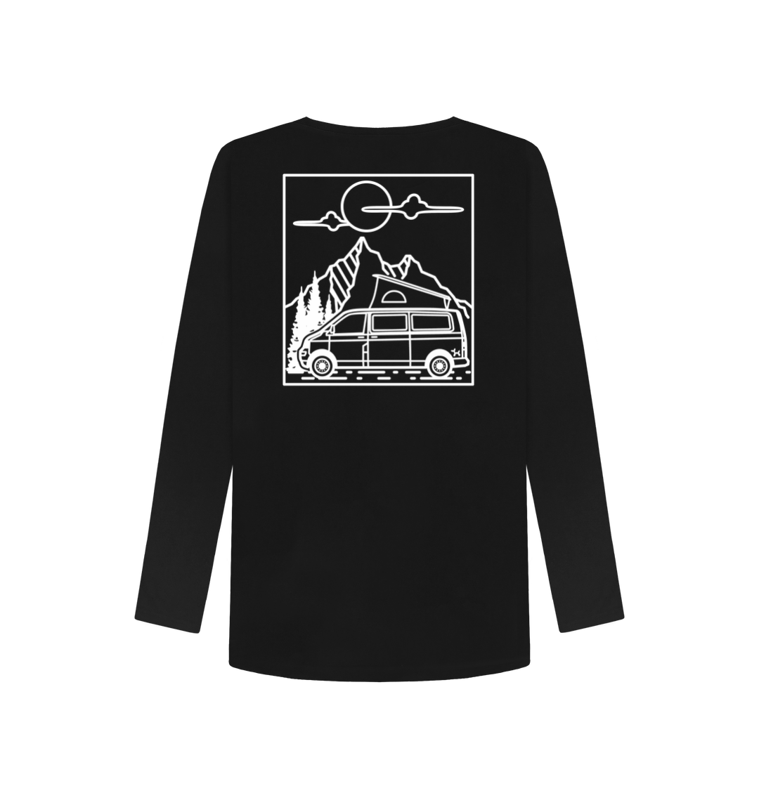 Black Printed Long Sleeve T Shirt Back