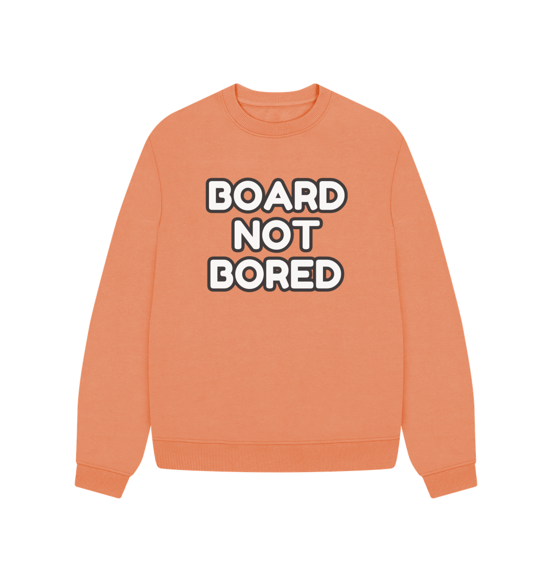 Apricot Board Not Bored Oversized Crew Neck Sweatshirt With Back Print In White