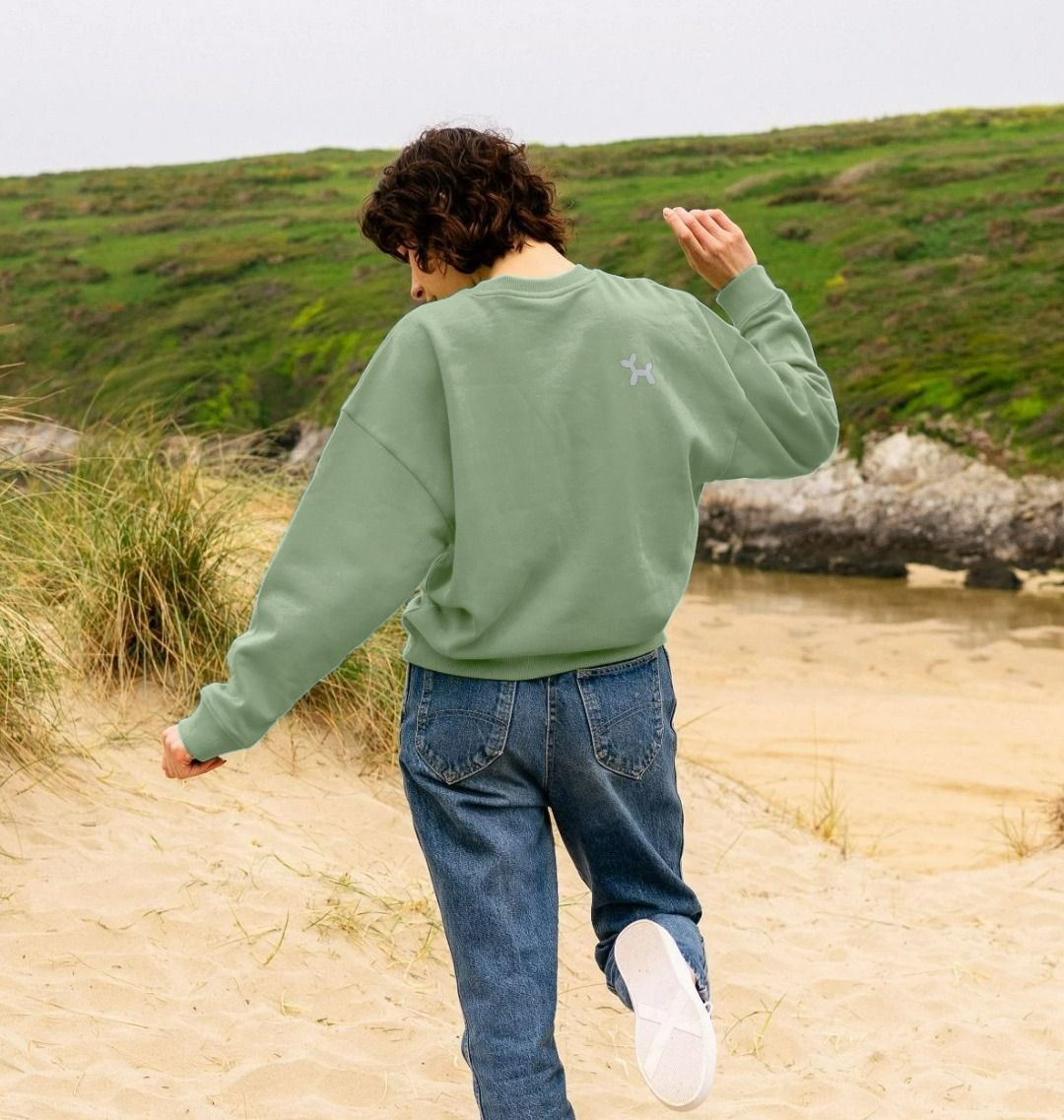 Lakes Then Cakes Oversized Crew Neck Sweatshirt With Back Print In Hazy White