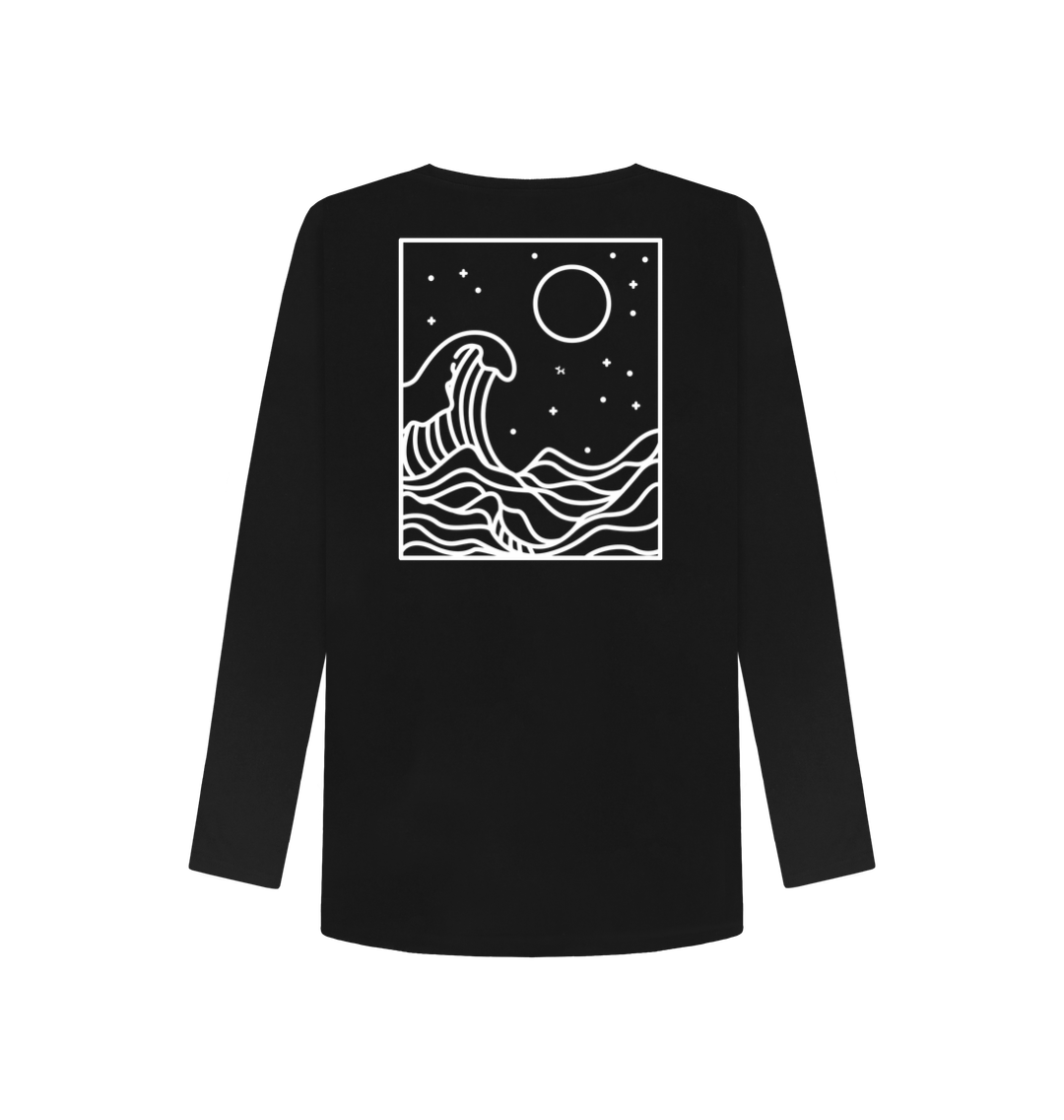 Black Printed Long Sleeve T Shirt Back
