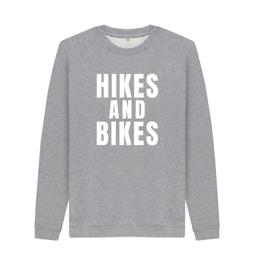 Light Heather Organic Cotton Crew Neck Sweatshirt Hikes & Bikes Back With Print In White