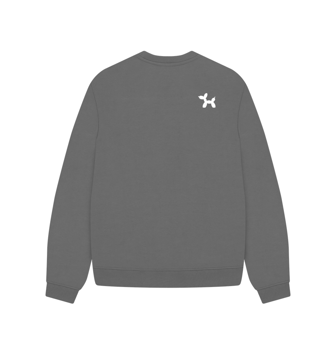 Board Not Bored Oversized Crew Neck Sweatshirt With Back Print In White