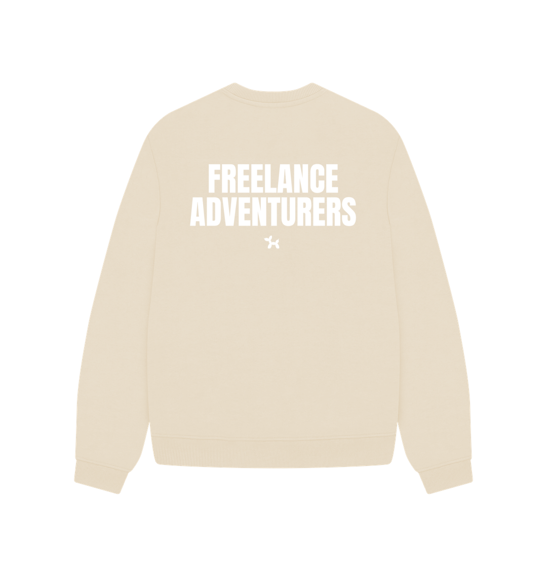 Freelance Adventurers Oversized Crew Neck Sweatshirt With Back Print In White