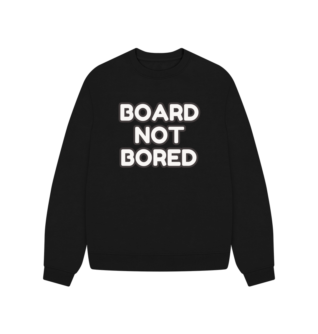 Black Board Not Bored Oversized Crew Neck Sweatshirt With Back Print In White