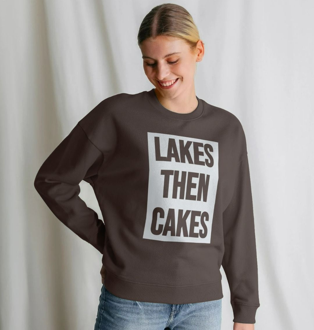 Lakes Then Cakes Oversized Crew Neck Sweatshirt With Back Print In Hazy White