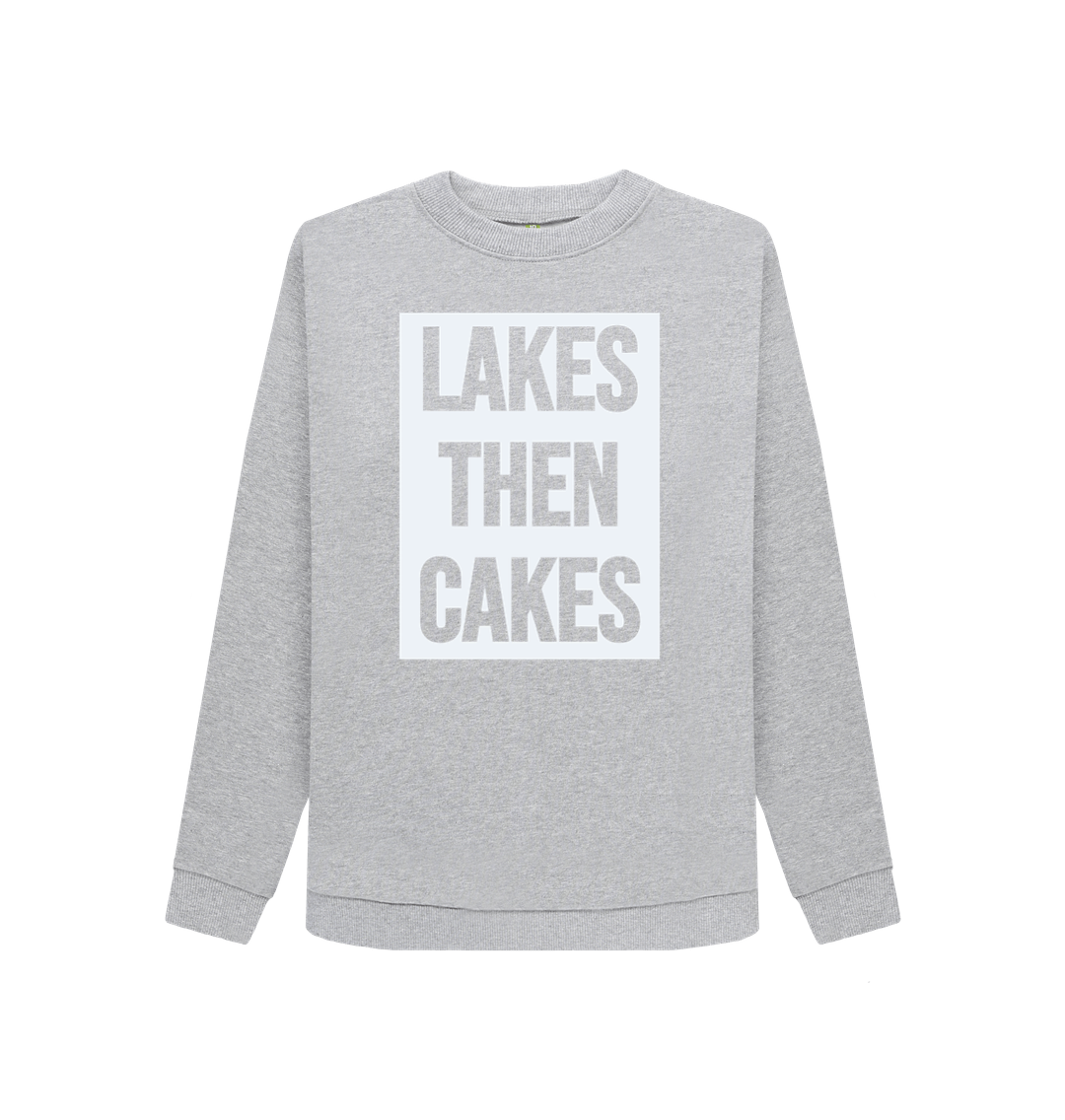 Light Heather Lakes Then Cakes Organic Cotton Crew Neck Sweatshirt With Back Print Hazy White