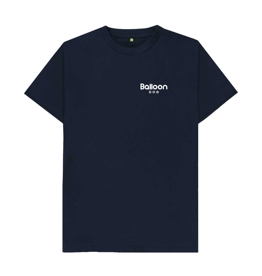 Navy Blue Organic Cotton T-shirt with Mini Logo Back Print In White