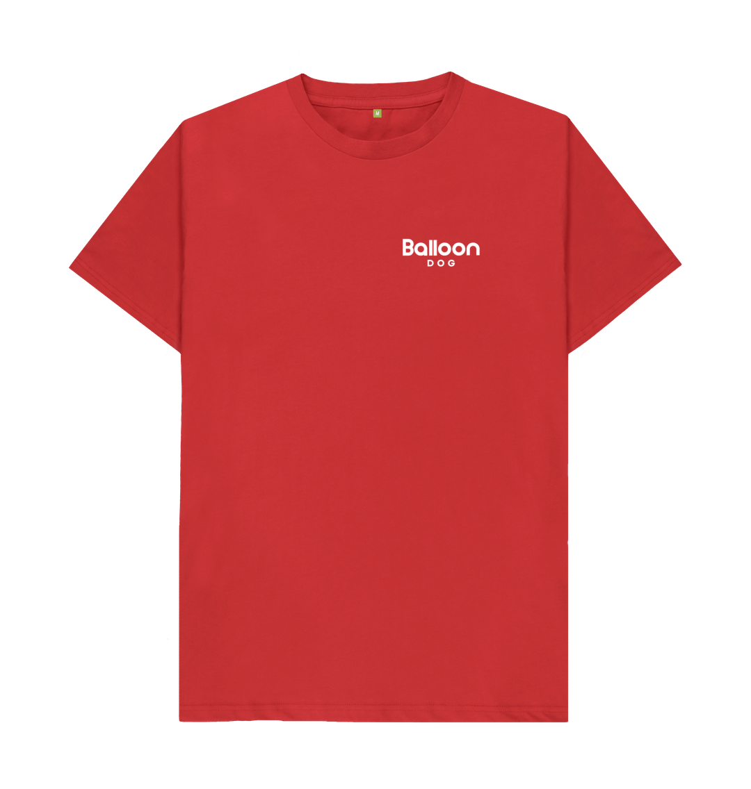 Red Organic Cotton T-shirt with Mini Logo Back Print In White