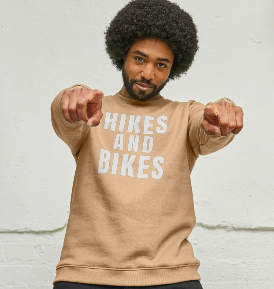 Crew Neck Sweatshirt Hikes & Bikes With Back Print In White