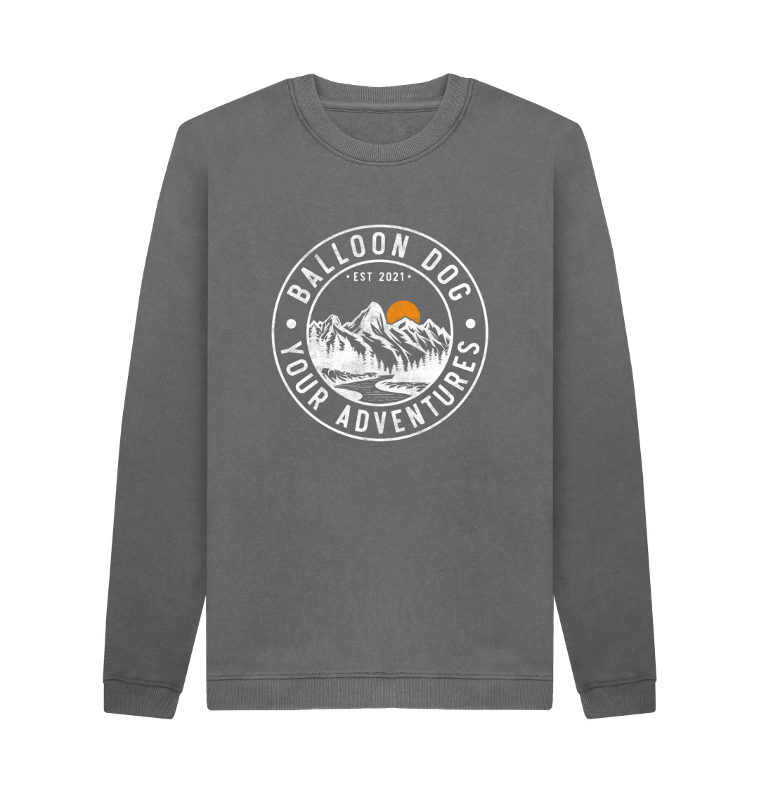 Slate Grey Organic Cotton Crew Neck Sweatshirt With Original Logo And Back Print In White