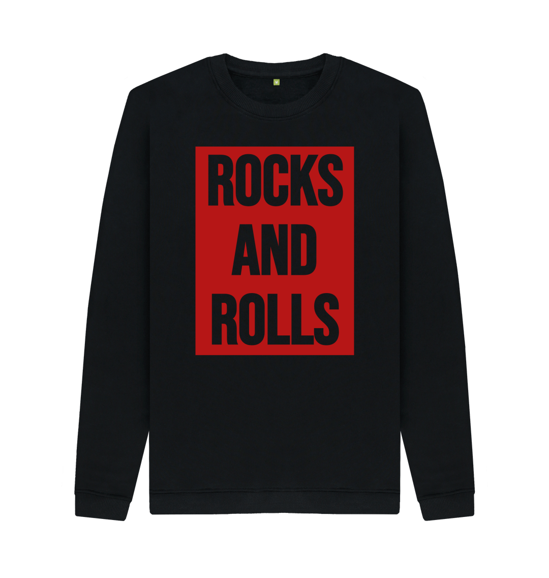 Black Rocks And Rolls Organic Cotton Crew Neck Sweatshirt With Back Print In Red